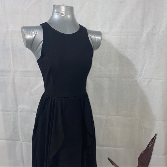 Lush Asymmetrical Black Dress - Picture 2 of 10